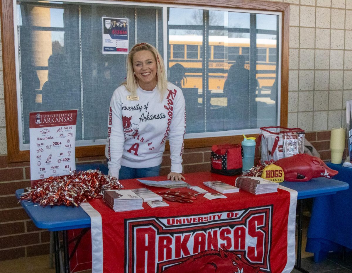 An admissions representative from the University of Arkansas came to Liberty to showcase her university.