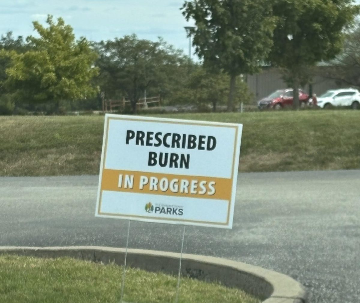The sign informing pedestrians about the fire that took place at Quail Ridge Park on Monday. 