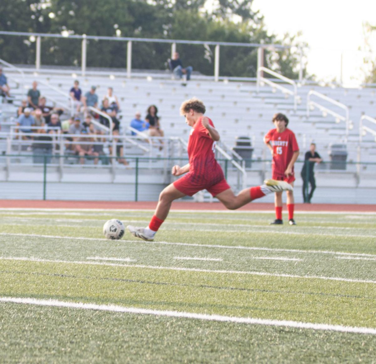 Brody Klein (9) steps up to take a freekick.