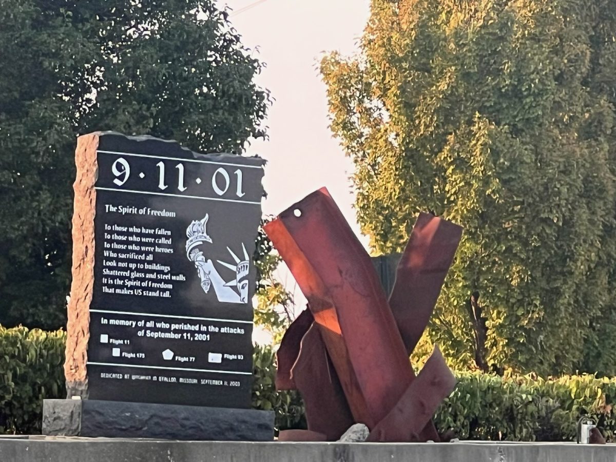 A 13-ton memorial for the victims and heroes lost on 9/11. this memorial is nicknamed "The Spirit of Freedom." The structure is located in a median at the intersection of Winghaven Boulevard and Highway 40/61.