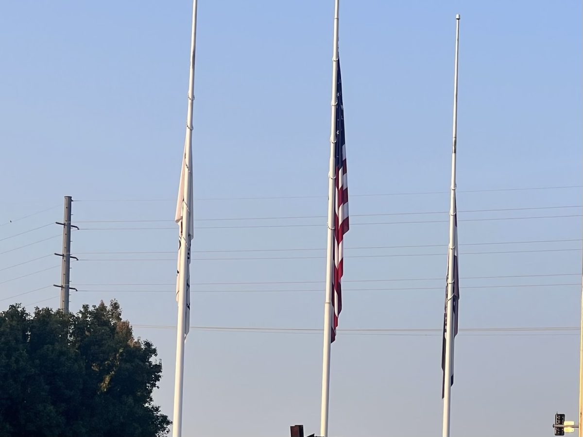 Flags being lowered in memorial of Charlie Kirk by order of President Donald Trump.
