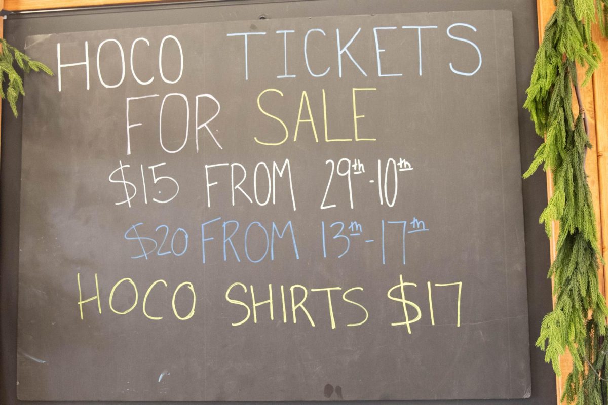 Homecoming signs promote the prices for the tickets and shirts. The court will be introduced at the pep assembly Thursday and the king and queen will be named at halftime of Friday's football game. 