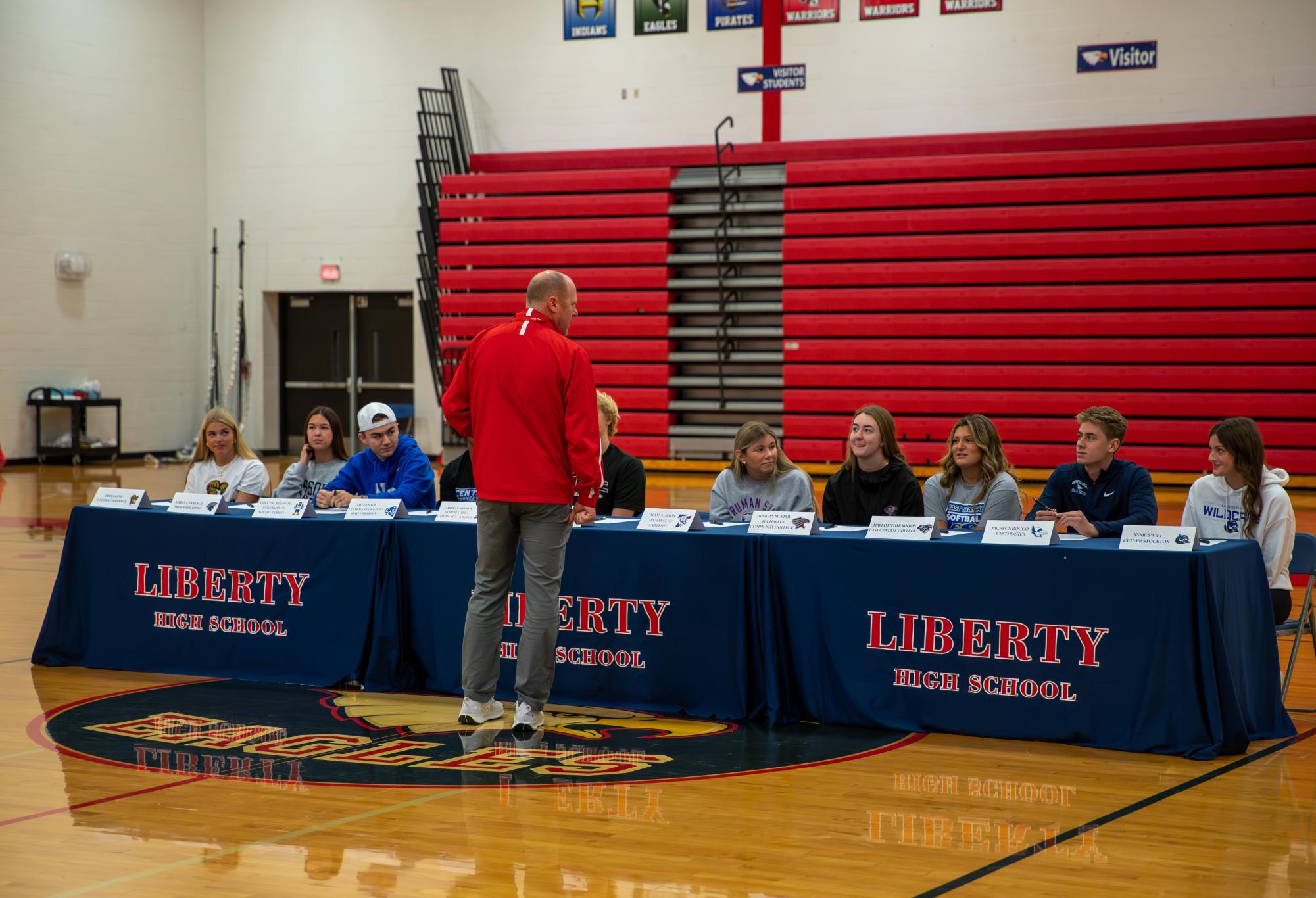 Cary Eldredge talks to all of the seniors before signing day on Dec. 10.