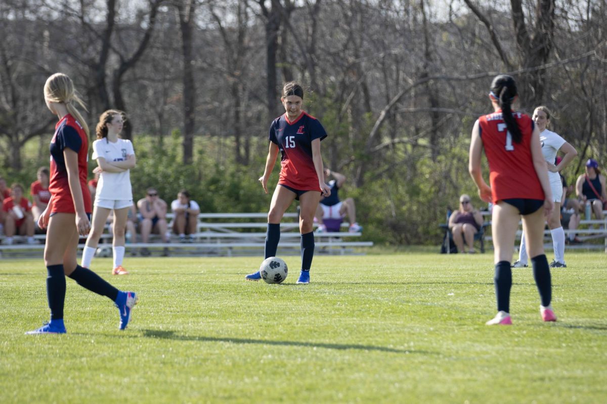 Addie Graham (9) takes control of the ball in a game against Zumwalt West. 