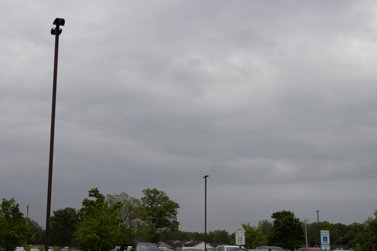 The sky darkens outside of Liberty as a storm approaches. 